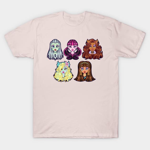 Monster High G1 Ghouls - Frankie, Draculaura, Clawdeen, Lagoona, Cleo T-Shirt by Bratzoid